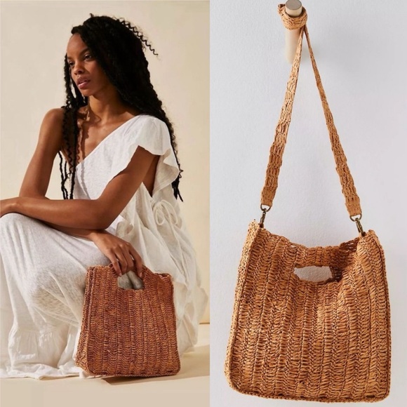 FREE PEOPLE Brunch Date Raffia Straw Clutch Shoulder Bag NEW - Picture 1 of 4